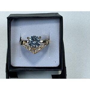 Gold Tone Clear Stone Ring Size 6.5 V Shape Costume Jewelry Engagement Style